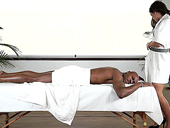Black dude got surprised with a blowjob and sex by masseur Julia Roca