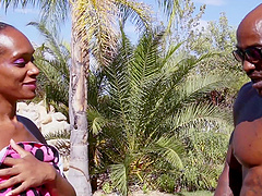 Pregnant ebony Nadia James is on the ground waiting for a facial