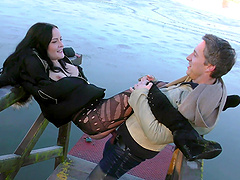 Horny brunette Dolly Diore adores hard fuck and a blowjob by the river