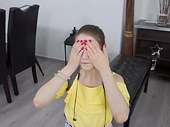 Skinny girlfriend Alita Angel sucks a dick and gets fucked upside down