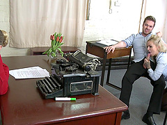 Louise Lee enjoys a threesome in the office with horny friends