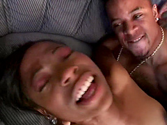 Natural tits Casey Love spreads her legs for a large black cock