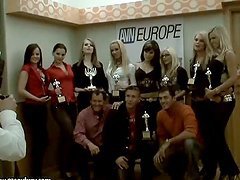 European Pornstars and Crew Celebrating the Trophy