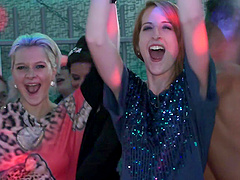 Couple of lucky guys get their dicks pleasured by a lot of ladies