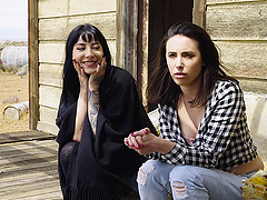 Casey Calvert and Charlotte Sartre kissing and enjoying BDSM sex