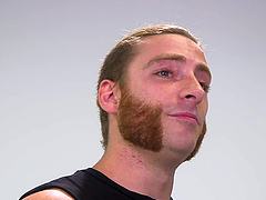 Tied up guy with a ball gag tortured and pleasured by his gay friends