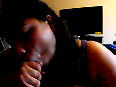 Hot ebony blows every inch of her friend's hard penis today