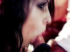 Before she gets pounded by a stranger Sasha Rose sucked his dick