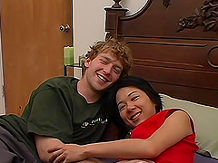 Unshaved Japanese girl gets her pussy fucked and fingered by a dude