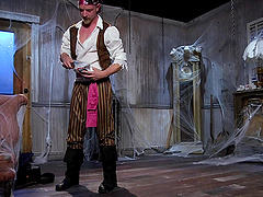 Costumed gay Cody Winter enjoys a blowjob by his kinky boyfriend