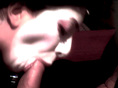 Costumed brunette Mai Bailey gives a blowjob to her boyfriend