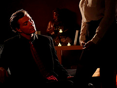 Erotic video with fake tits Anna Polina sucking and gets cum on tits