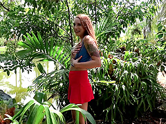 Redhead wife Xeena Mae loves to strip in the public and to suck a dick