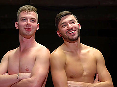 Gay dudes have a fight and fuck each other's assholes on the floor