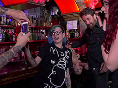 Submissive slut Melody Petite tied up and fucked in public