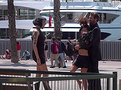 Public humiliation for kinky Mistress Minerva and Melody Petite