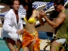 Randy Brunette Babe Takes Two Schlongs By The Pool