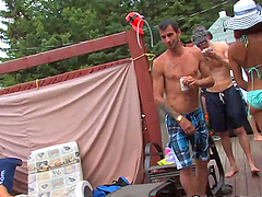 Crazy outdoor fucking with a lot of guys and sexy pornstars