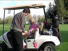 Golf lessions turn into fucking with natural tits Candy Kiss