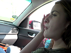 Pale girl Kizzy Sixx gives road head and gets fucked balls deep