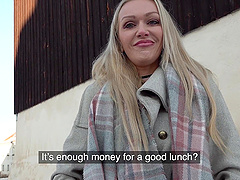 Blonde model Amber Jayne takes a long dick in her pink taco