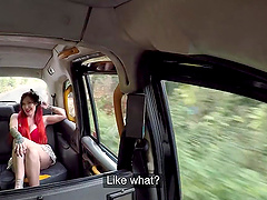 Redhead slut Alexxa Vice with fake boobs fucked in the back of the cab