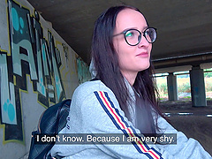 POV video of adorable brunette Sasha Sparrow giving head to her man