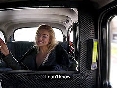 Small boobs blondie Cherry Kiss gets fucked in the back of the taxi