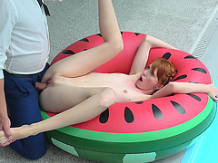 Smooth fucking by the pool with adorable redhead Anne Swix