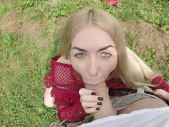 POV video of beautiful blonde Isabella Clark having outdoors sex