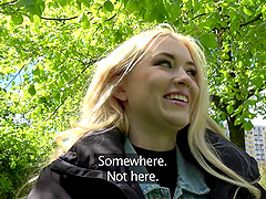 Amateur blondie takes money to have sex with a stranger in outdoors