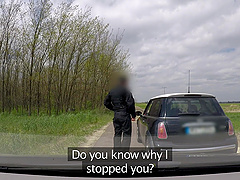 Blonde Vera Wonder with glasses blows and rides the police officer