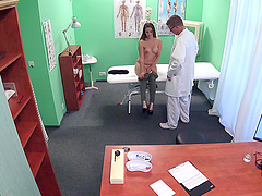 Fucking on the hospital bed between a doctor and sexy Cindy Loarn