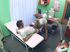 Hardcore fucking between a handsome dude and a sexy blonde nurse