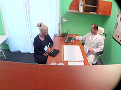 Tattooed patient spreads her legs to be licked and fucked by the doctor