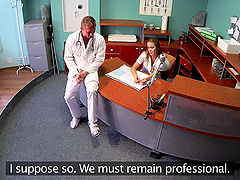Naughty nurse Alexis gets her pussy fucked from behind by a doctor
