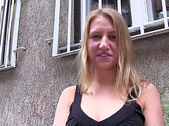 Public quickie with adorable blonde stranger Milana Blanc