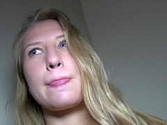 Public quickie with adorable blonde stranger Milana Blanc