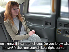 Wild fucking in the back of the taxi with a cute redhead girl