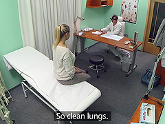 Hardcore fucking on the hospital bed with natural tits Barra