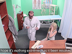 Skinny blonde patient Elis Gilbert fucked on the hospital bed