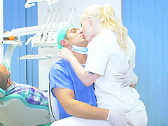 Blonde nurse Antonio Ross drops on her knees to be fucked good
