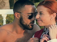 Outdoors fucking by the pool with cum loving redhead Bianca Resa