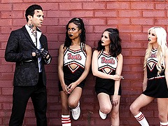 Wild interracial group sex with one lucky guy and three dirty sluts