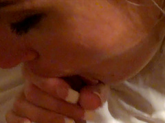 Close up homemade video with natural tits girlfriend giving head