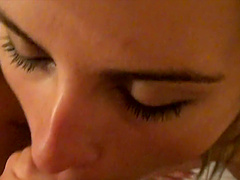 Close up homemade video with natural tits girlfriend giving head