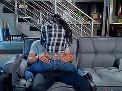 Wild fucking on the livingroom between a black dick and a slut