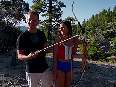 Erotic outdoors fucking during camping with foxy Violet Starr