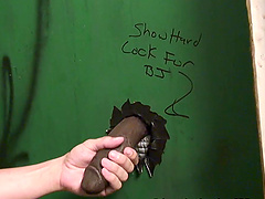 Gloryhole fun between black dudes and a cock hungry white man