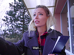 Skinny blondie Isabella Deltore gets fucked by a large dick stranger